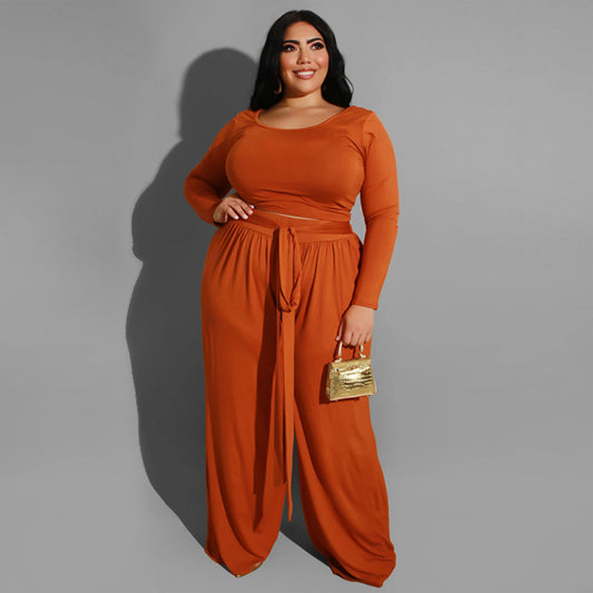 Women's Orange Knitted Pants & Top Set