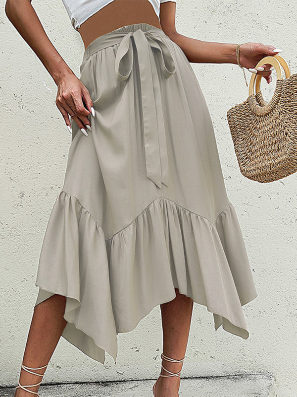 Women's woven lace irregular splicing mid-length skirt