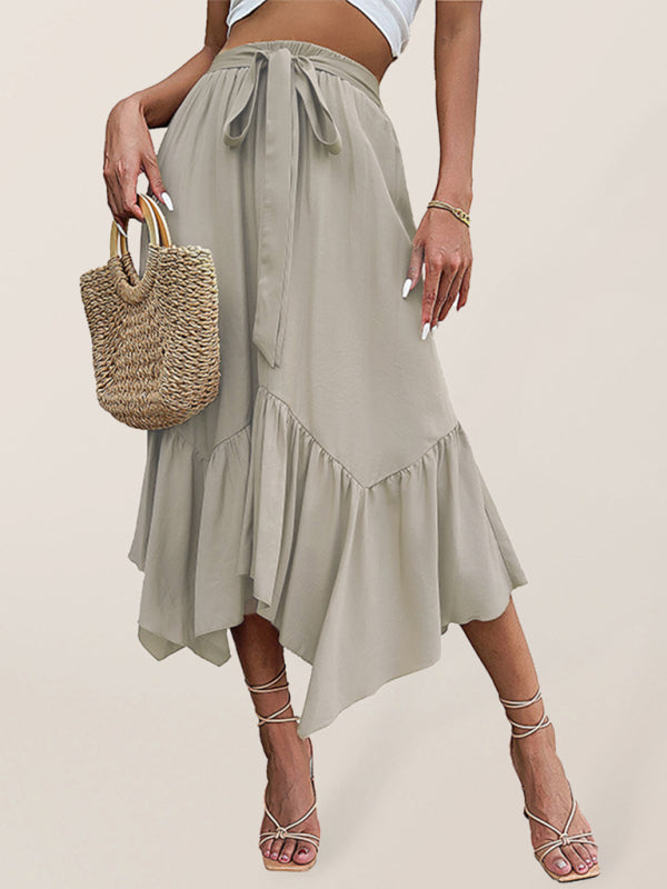 Women's woven lace irregular splicing mid-length skirt