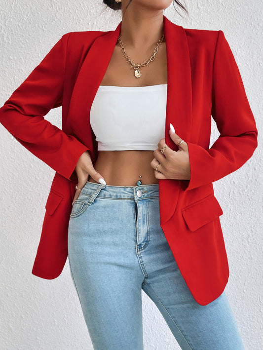 Temperament commuter solid color lapel long-sleeved small suit jacket