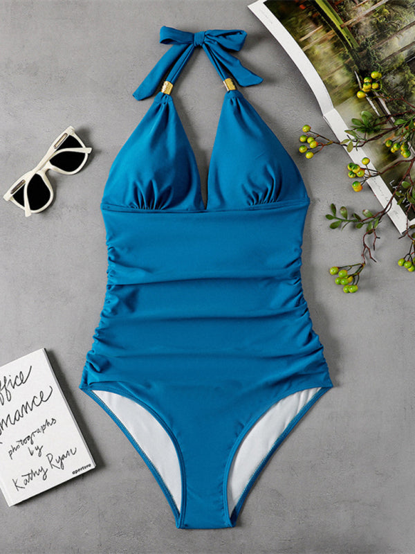 One Piece Swimsuit Conservative Halter Backless Swimsuit