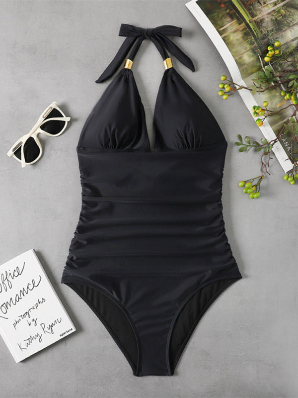 One Piece Swimsuit Conservative Halter Backless Swimsuit