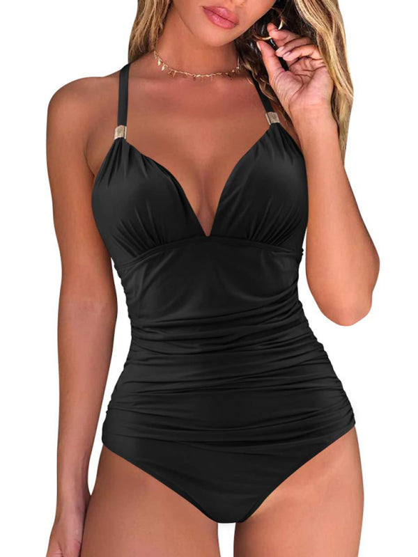 One Piece Swimsuit Conservative Halter Backless Swimsuit