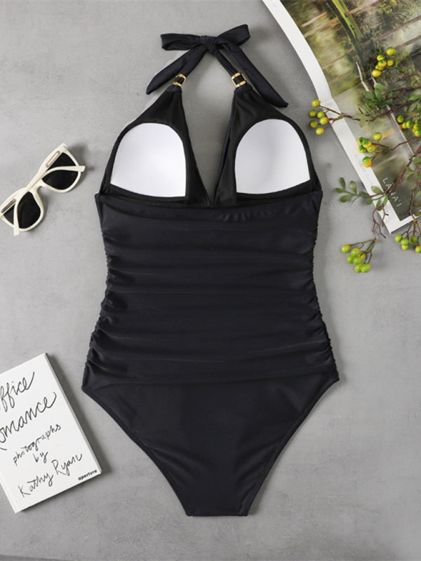 One Piece Swimsuit Conservative Halter Backless Swimsuit
