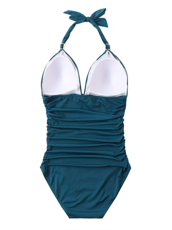 One Piece Swimsuit Conservative Halter Backless Swimsuit