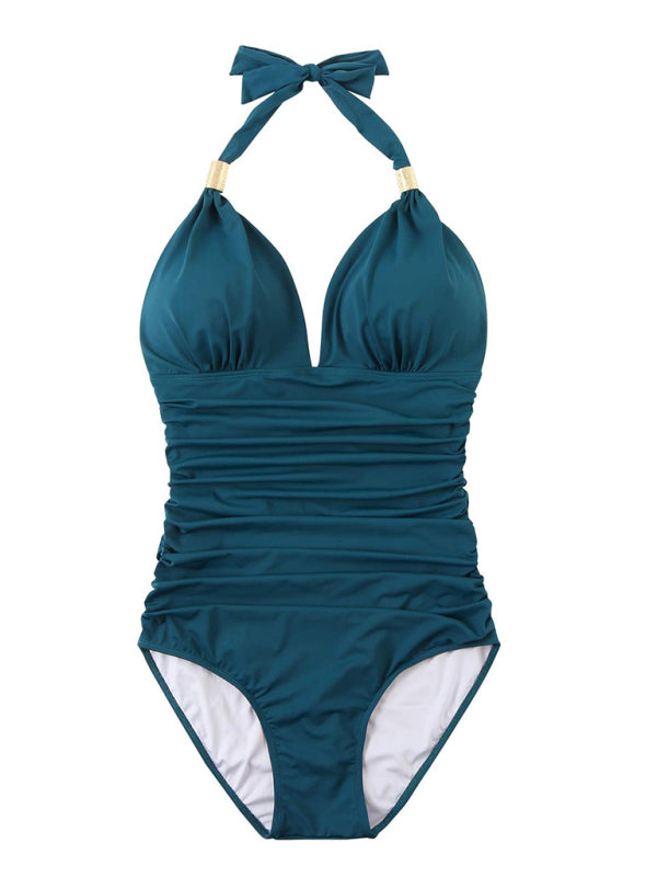 One Piece Swimsuit Conservative Halter Backless Swimsuit
