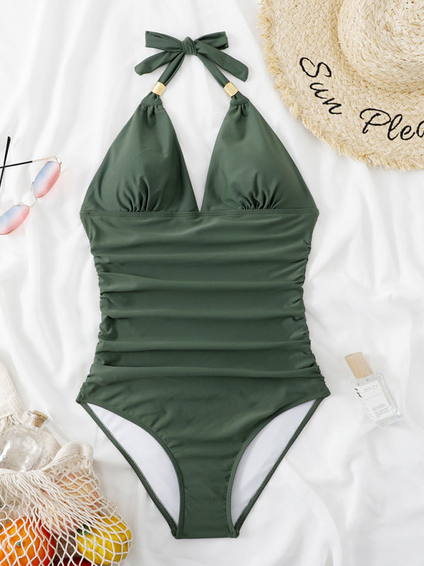One Piece Swimsuit Conservative Halter Backless Swimsuit
