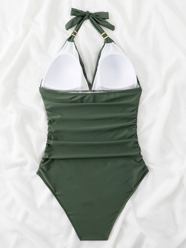 One Piece Swimsuit Conservative Halter Backless Swimsuit