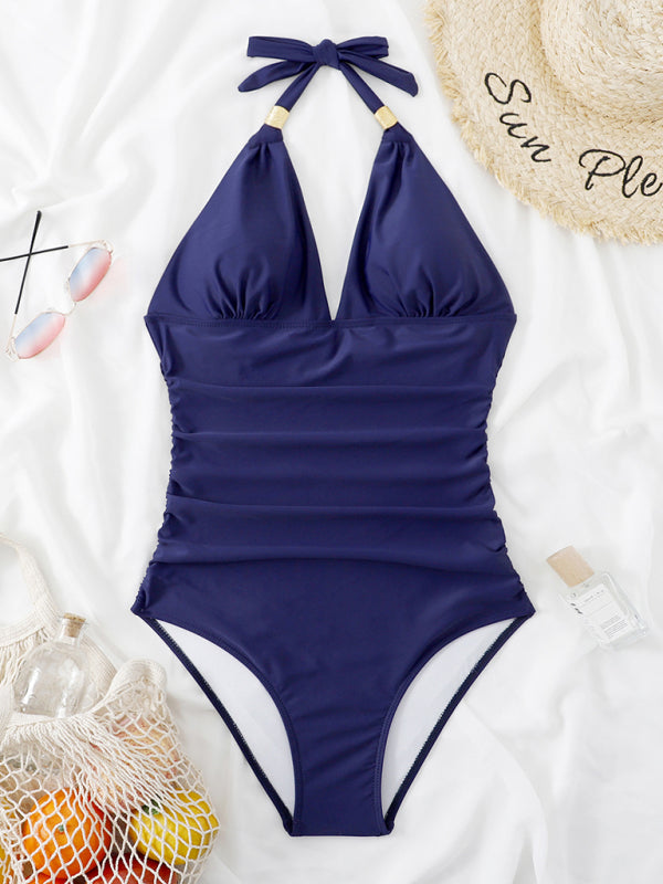 One Piece Swimsuit Conservative Halter Backless Swimsuit