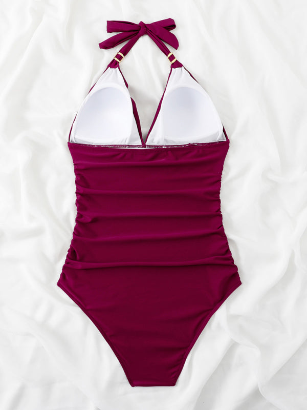 One Piece Swimsuit Conservative Halter Backless Swimsuit
