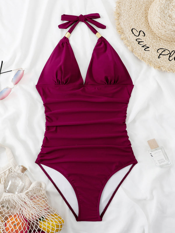 One Piece Swimsuit Conservative Halter Backless Swimsuit