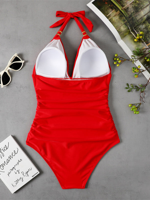 One Piece Swimsuit Conservative Halter Backless Swimsuit