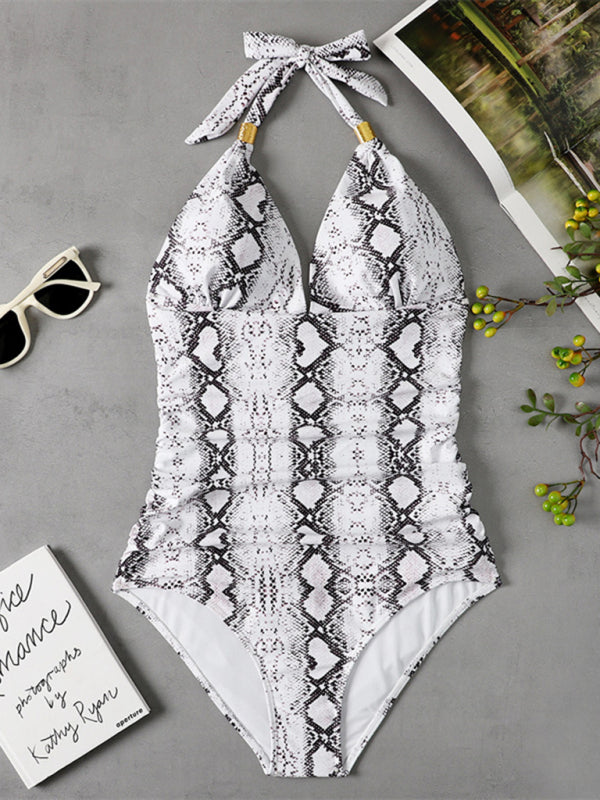 One Piece Swimsuit Conservative Halter Backless Swimsuit