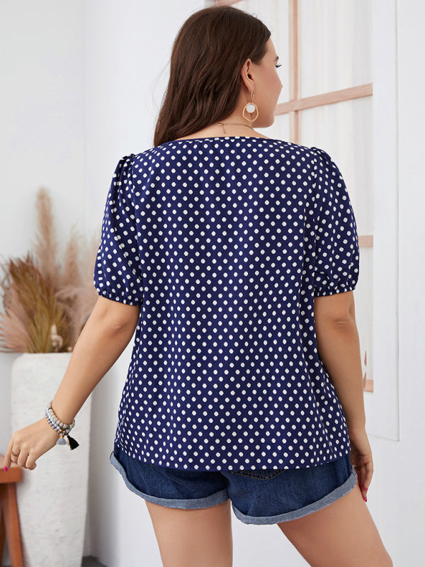 Chiffon Round Neck Polka Dot Top