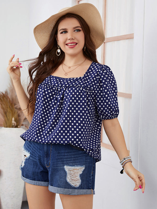 Chiffon Round Neck Polka Dot Top