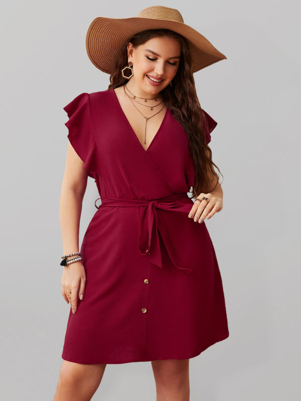 Mini V-Neck Solid Colour Dress