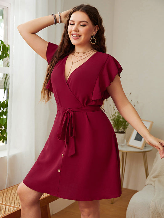 Mini V-Neck Solid Colour Dress