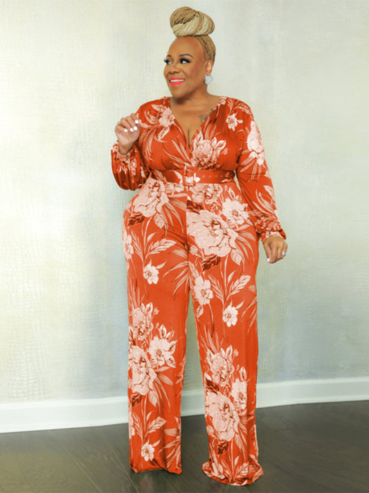 Orange Flower Print Jumpsuit