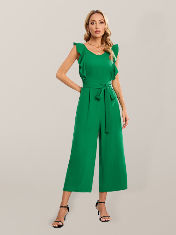Women's Casual Commuting Ruffle Lace Sleeveless Tie Jumpsuit