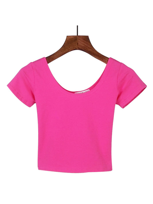 Cotton tight-fitting navel-cut short-sleeved crop top