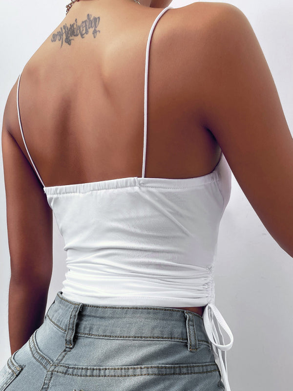 Spaghetti Strap Singlet Top with Cowl Neck and Side Ties