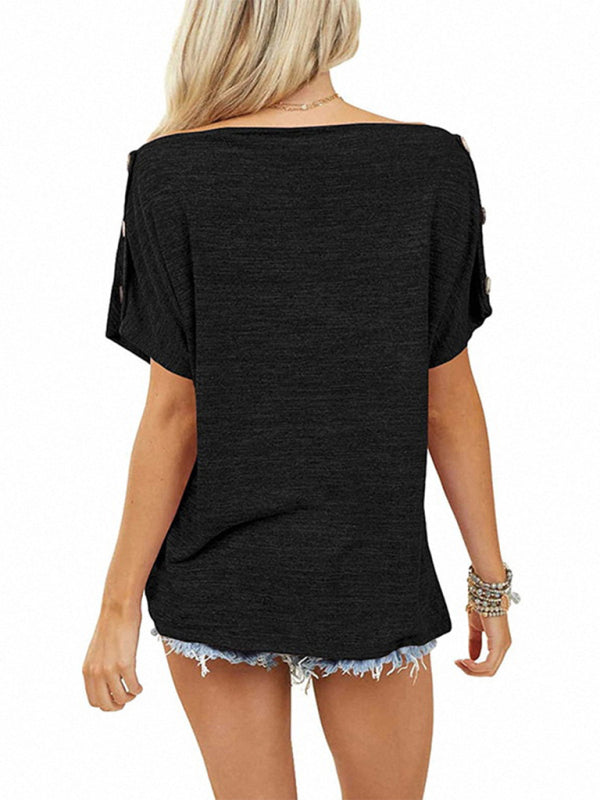 Women's Solid Color Off-the-shoulder Button Detail Top