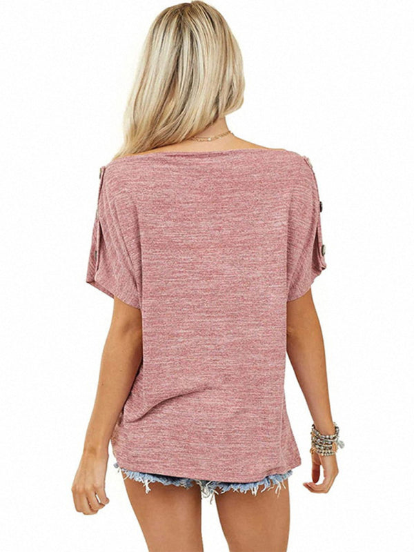 Women's Solid Color Off-the-shoulder Button Detail Top