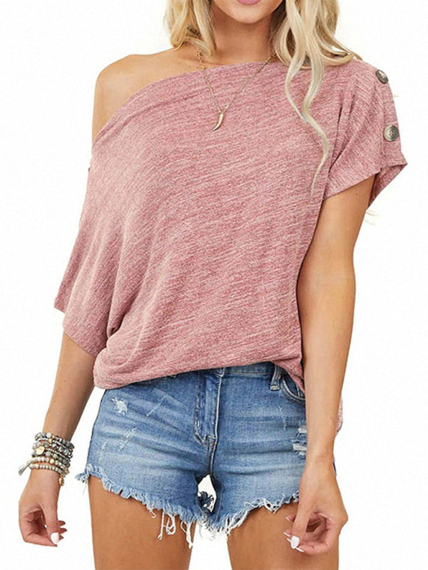 Women's Solid Color Off-the-shoulder Button Detail Top