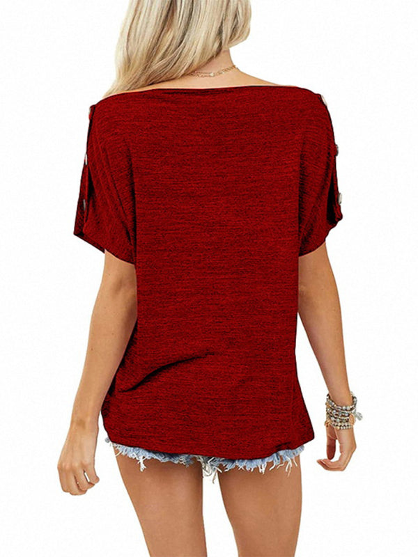 Women's Solid Color Off-the-shoulder Button Detail Top