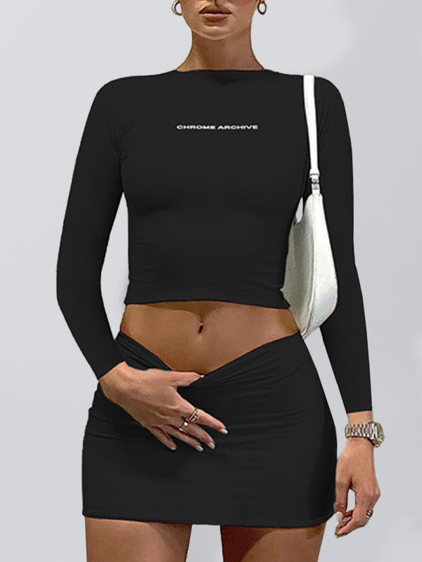 Women's Alphabet Cropped Top + High Waist Tight Skirt Set