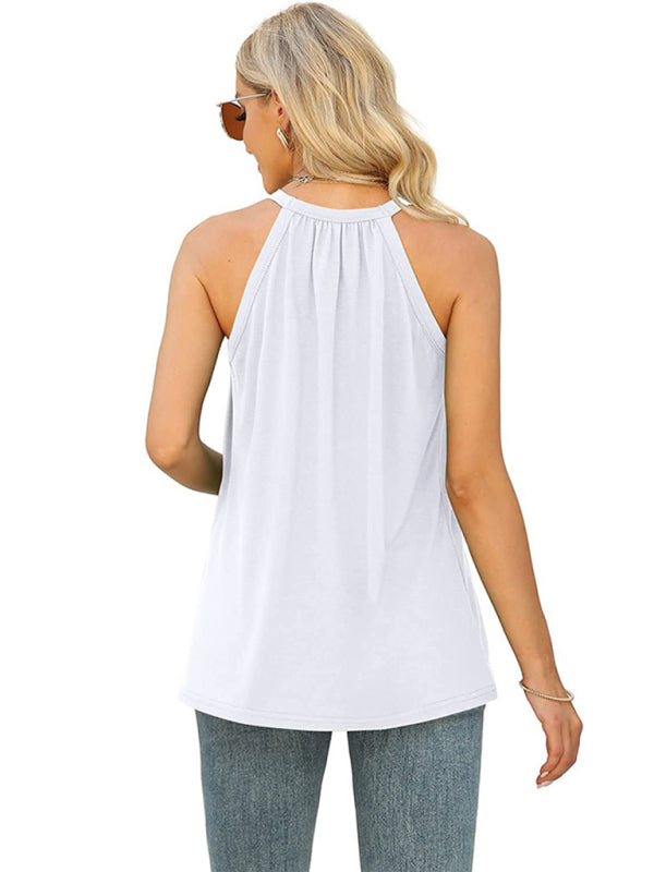 Women's Solid Color Lace Panel Sleeveless Tank Top