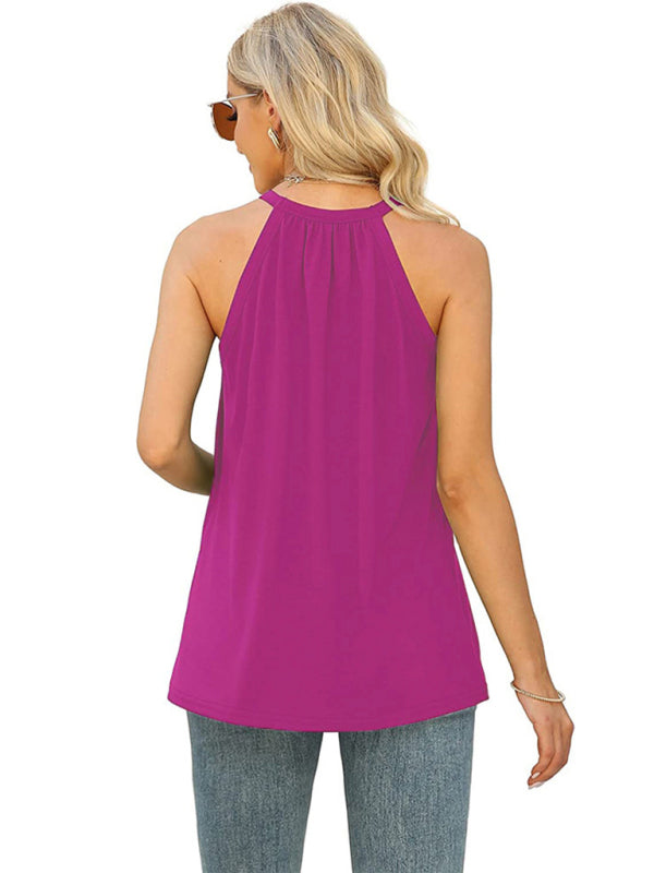 Women's Solid Color Lace Panel Sleeveless Tank Top