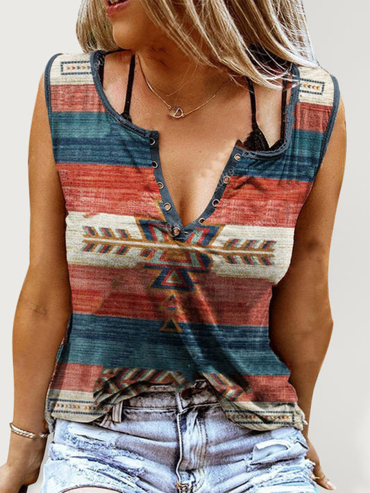 Women's Knit Western Ethnic Print Tank Top