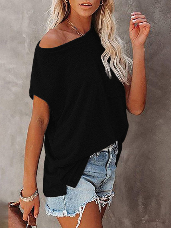 Women's Off Shoulder Round Neck Short Sleeve T-Shirt
