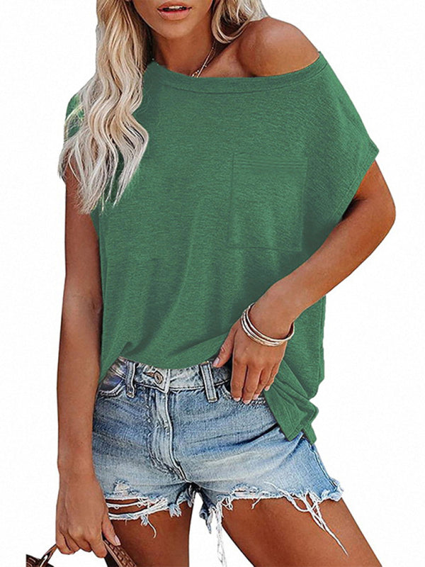 Women's Off Shoulder Round Neck Short Sleeve T-Shirt