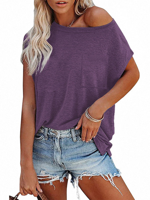 Women's Off Shoulder Round Neck Short Sleeve T-Shirt