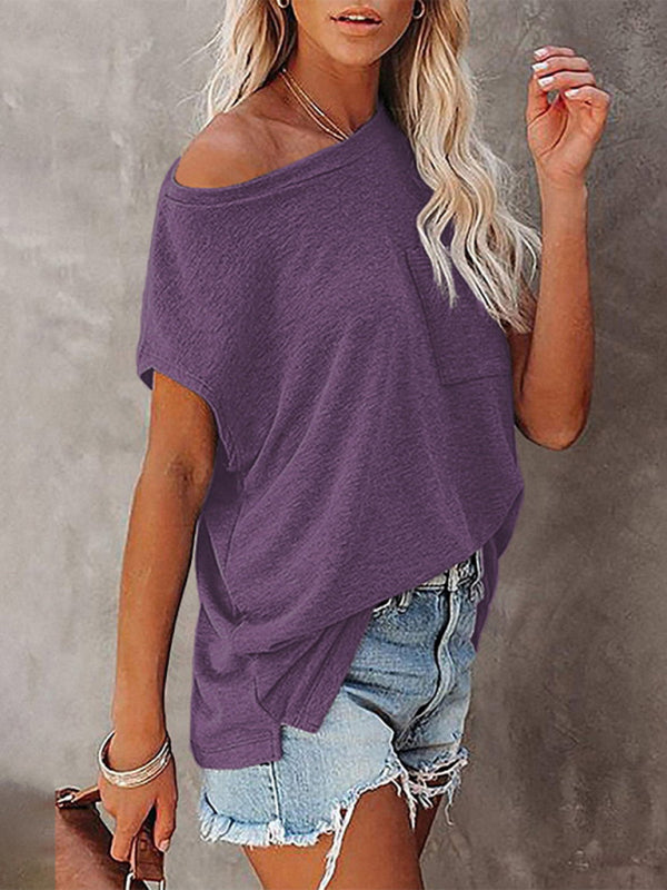 Women's Off Shoulder Round Neck Short Sleeve T-Shirt