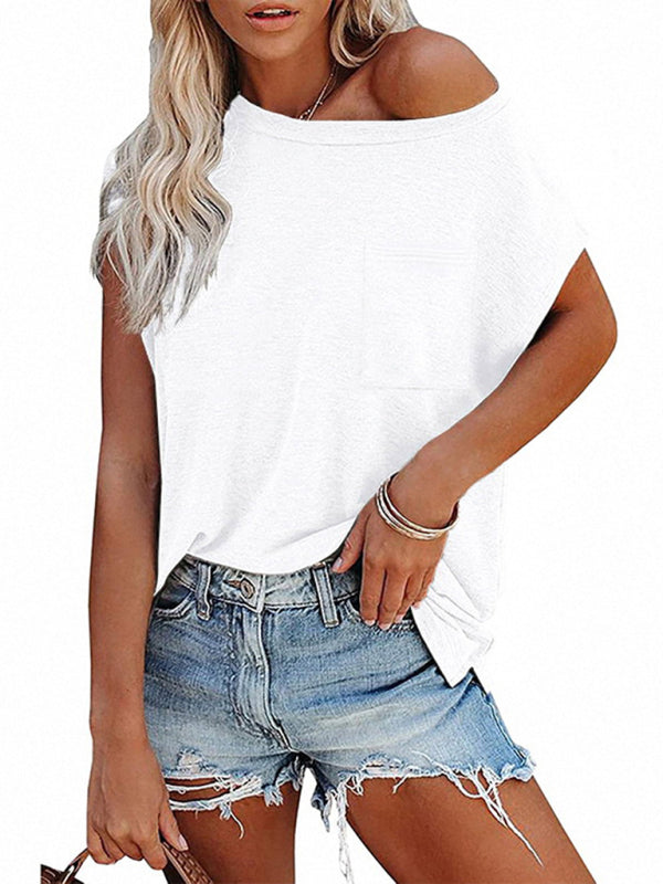 Women's Off Shoulder Round Neck Short Sleeve T-Shirt