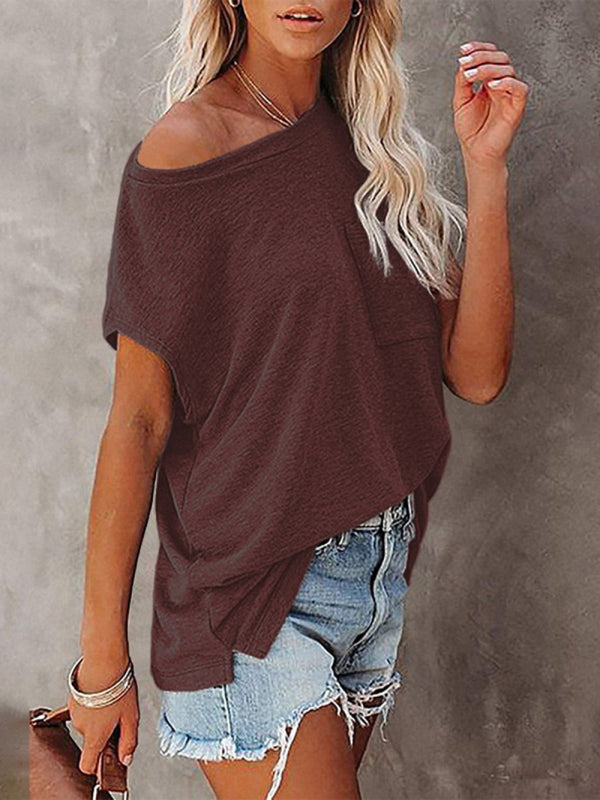 Women's Off Shoulder Round Neck Short Sleeve T-Shirt