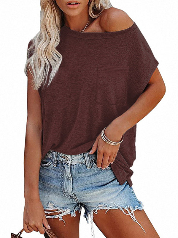 Women's Off Shoulder Round Neck Short Sleeve T-Shirt