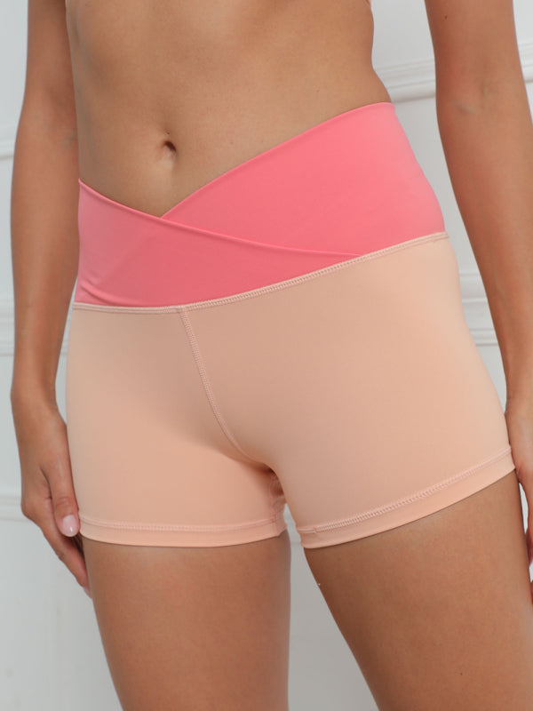 Contrasting color panel fitness sports yoga shorts