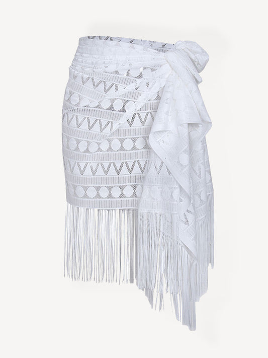 Women's hollow beach lace fringed blouse skirt