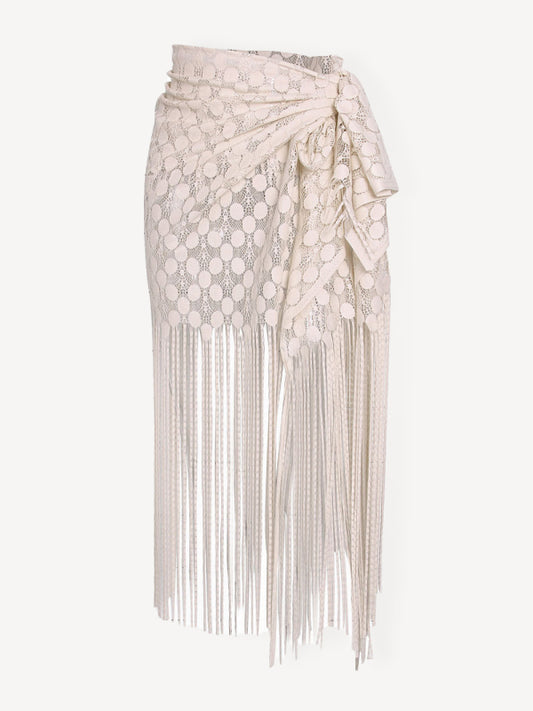Women's hollow beach lace fringed blouse skirt