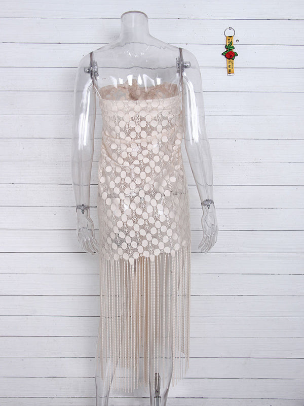 Women's hollow beach lace fringed blouse skirt