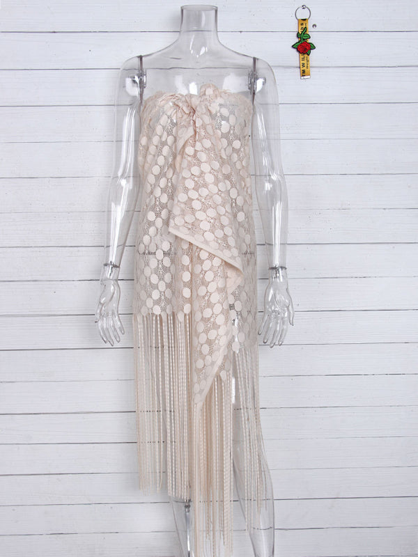 Women's hollow beach lace fringed blouse skirt