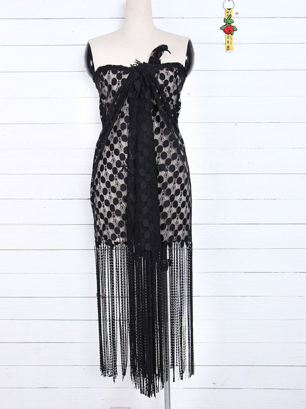 Women's hollow beach lace fringed blouse skirt