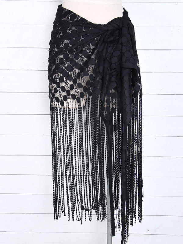 Women's hollow beach lace fringed blouse skirt