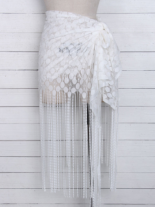 Women's hollow beach lace fringed blouse skirt