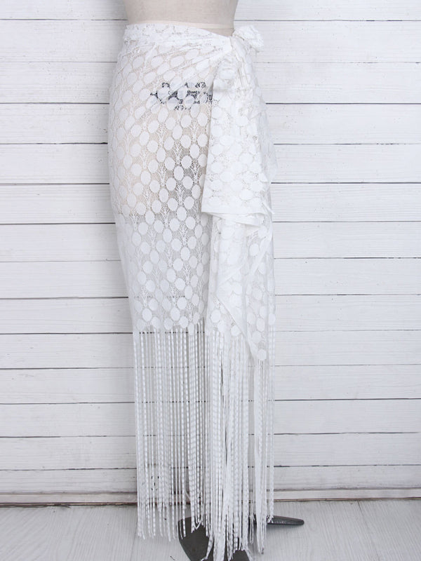 Women's hollow beach lace fringed blouse skirt