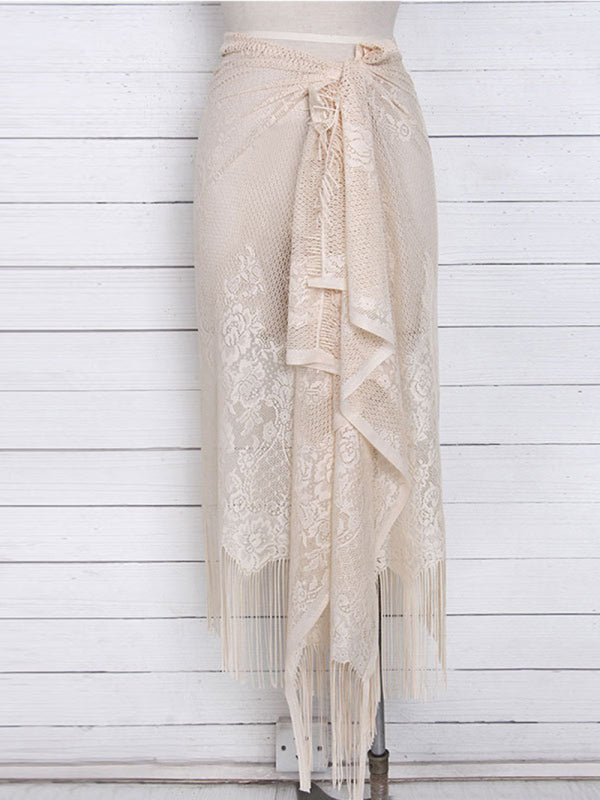 Women's hollow beach lace fringed blouse skirt